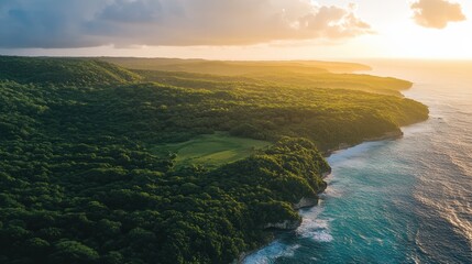 A scenic golf course perched on a cliff with a breathtaking ocean view.