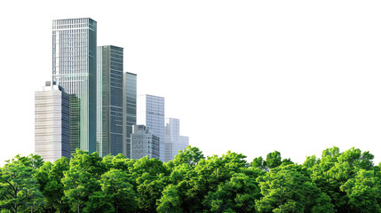 Fototapeta premium Modern skyscrapers behind lush greenery