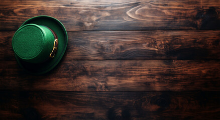 Green Leprechaun Hat on Rustic Teal Wooden Background