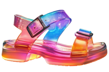 Colorful transparent sandals with a gradient design suitable for summer activities and casual outings