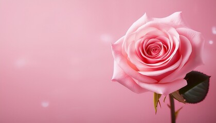 one pink rose on a pink background valentine s day