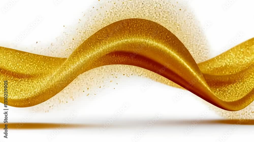 Poster flowing golden ribbon swirls gracefully with shimmering glitter creating an elegant visual effect