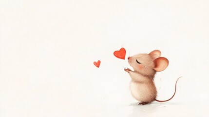 Mouse blowing a kiss, simple style, white background