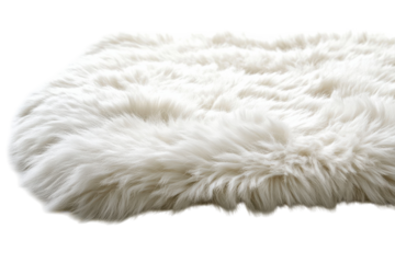 Soft white faux fur rug on a simple background, perfect for home decoration and comfort in any room setting