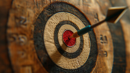 Green dart perfectly hits center of a white target