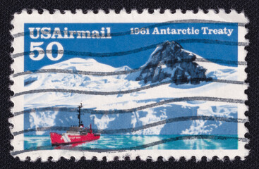 Old vintage cancelled postage stamp printed in USA circa 1991, dedicated to the 30th Anniversary of...