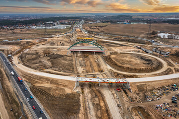 Construction of the Gdansk South junction on the new Tricity metropolitan ring road. Poland