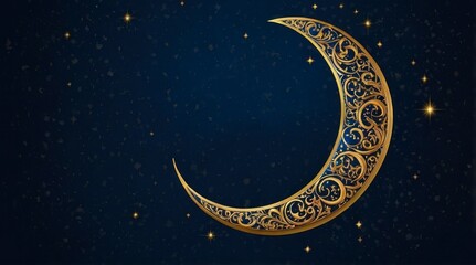 Fototapeta premium Ornate Gold Crescent Moon Night Sky Design