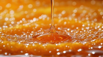 Honey pouring, swirling, bubbles, close-up