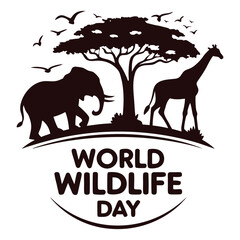 silhouette world wildlife day on white background