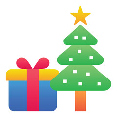 Gradient color icon, illustration for Christmas, gift, christmas tree, present.