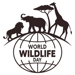silhouette world wildlife day on white background