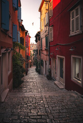 Narrow streets in the old town of Rovinj, Croatia
