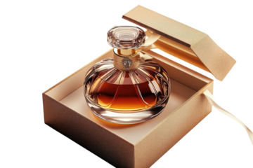 Luxurious perfume bottle elegantly displayed in an open gift box