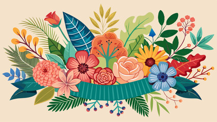 Floral banner arranged from leaves and flowers