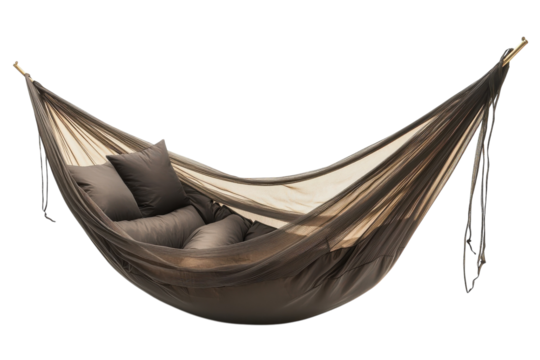 Cozy hammock draped in a serene outdoor setting with plush cushions for relaxation