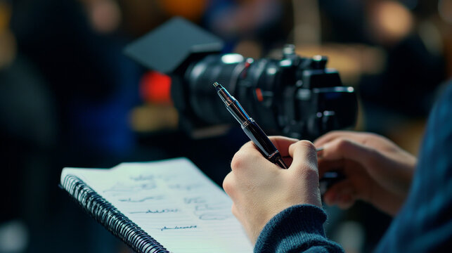 Capturing the Story: Professional Journalist Taking Notes During Interview


