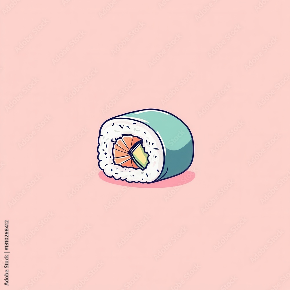 Poster flat sushi roll icon representing japanese cuisine in a clean minimal style with pastel tones for br