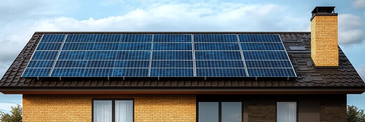 Fototapeta premium Solar panels installed on modern house rooftop enhance energy efficiency and sustainability