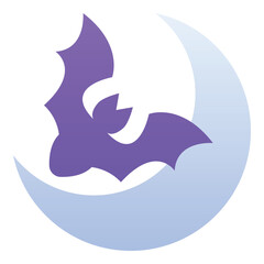 Gradient color icon, illustration for Halloween, moon, bat, night.