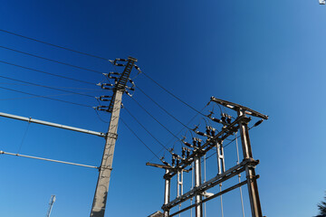 Power plant with wires against the sky