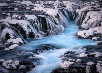 A close up of a waterfall in Iceland.
