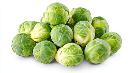 Fresh Green Brussels Sprouts Vegetable Pile Isolated White Background Healthy Food Organic Nutrition Dietary Ingredient Cooking Recipe Vitamin Rich   