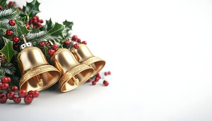 Golden Bells with Holly and Berries Christmas Decoration