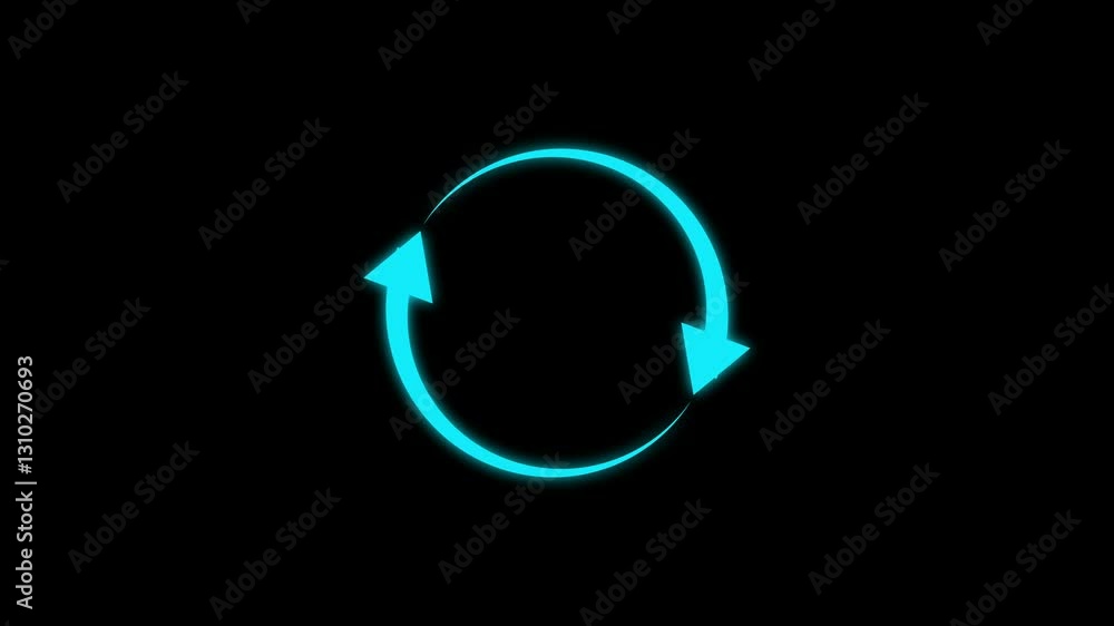 Poster refresh button, circle arrow repeat, reload icon 3d animation. neon refresh icon. glowing neon refre