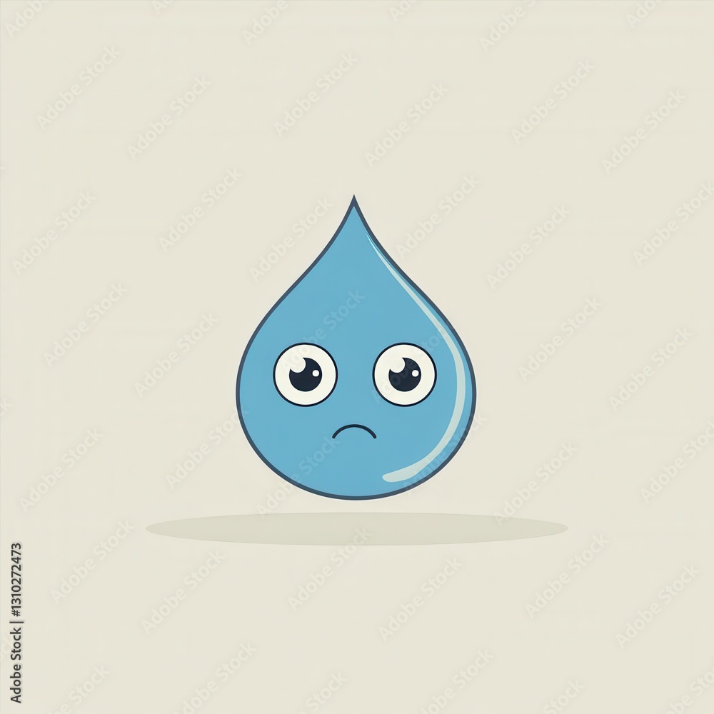 Aufkleber Sad blue water drop icon with eyes in minimalist style expressing emotion of sadness and simplicity