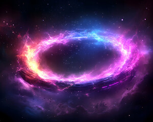 Obraz premium Cosmic Ring Glowing nebula swirls in a starlit, deep space background