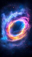 Obraz premium Cosmic Ring Nebula, Glowing Clouds, Space, Dark Background
