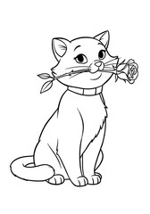 Obraz premium cat with a rose in its teeth sketch 