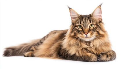 Fototapeta premium Groomer combing fluffy cat in studio setting for pet care and styling