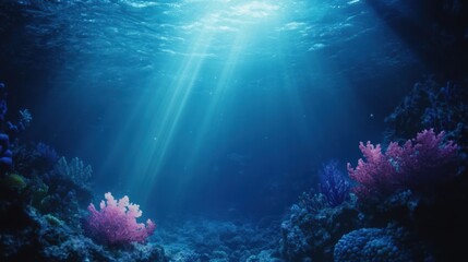 Fototapeta premium Sunlight Streams Through Blue Waters Above Colorful Coral Reef