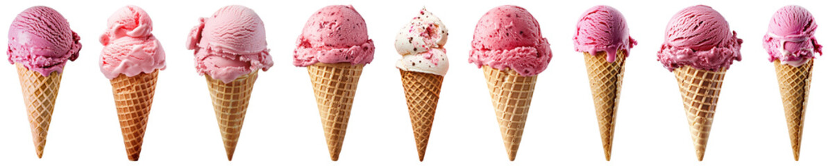 PNG Colorful ice cream cones variety, element set on transparent background