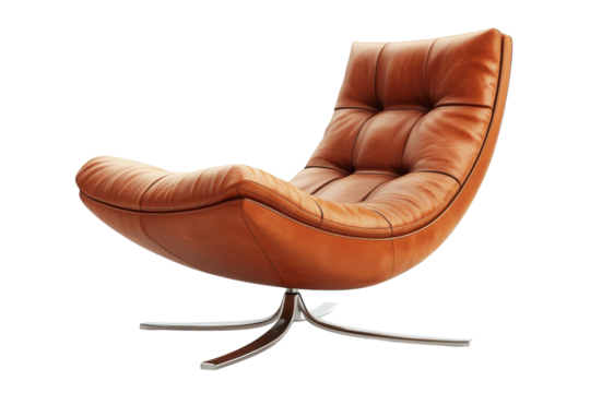 Stylish modern lounge chair in rich brown leather with sleek chrome base suitable for contemporary interiors