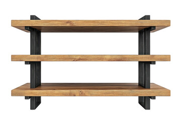 Fototapeta premium Stylish wooden shelf with metal frame designed for modern interiors, perfect for organizing or displaying items