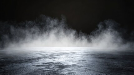 Empty concrete floor, smoky black background