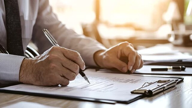 Professional assisting client with disability forms in bright office