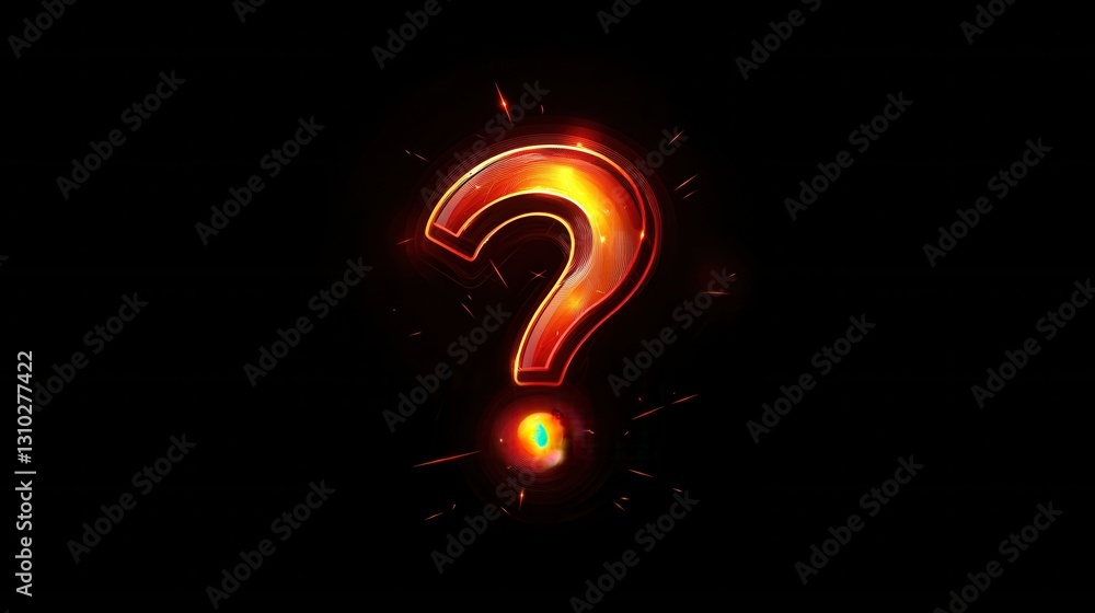 Fototapete Modern minimalist icon of question mark with glowing bursts in flat style on a dark background emphasizing curiosity and inquiry