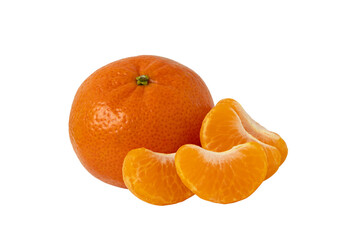 Tangerine citrus fruit with mandarin half and slices isolated without shadow