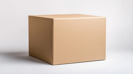 A brown paper cardboard box, standing alone against a white background