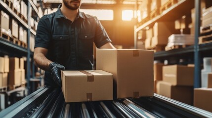 man working in a shipping box warehouse
