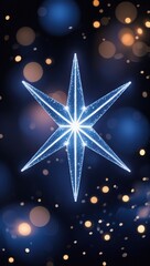 Stunning Blue Glowing Snowflake Set Against a Dark Blue Background, Perfect for Winter Themes