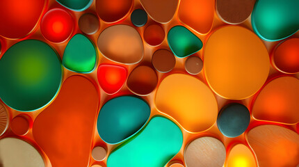 Glossy Pebbles Abstract Pattern in Orange Red Teal