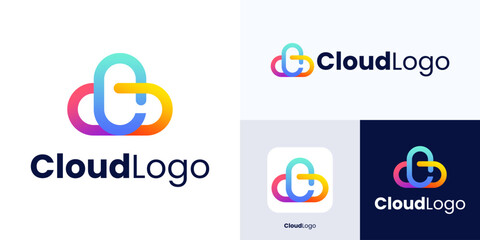 Cloud logo icon design, Cloud colorful style with gradient suitable for Web, Hosting, Database, Service, Security, Server, Storage, Technology Etc. Vector Letter C logo combination with sign cloud.