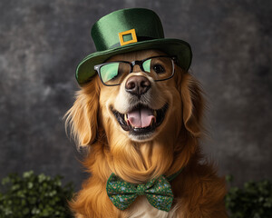 Golden Retriever in St. Patrick's Day Attire