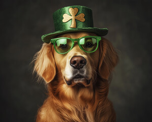 Golden Retriever in St. Patrick's Day Attire