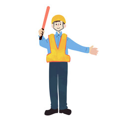 交通誘導員の男性のイラスト